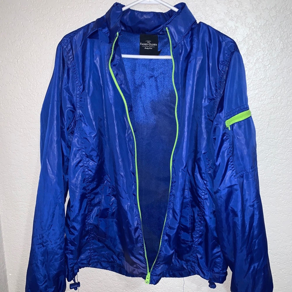 Blue and green windbreaker